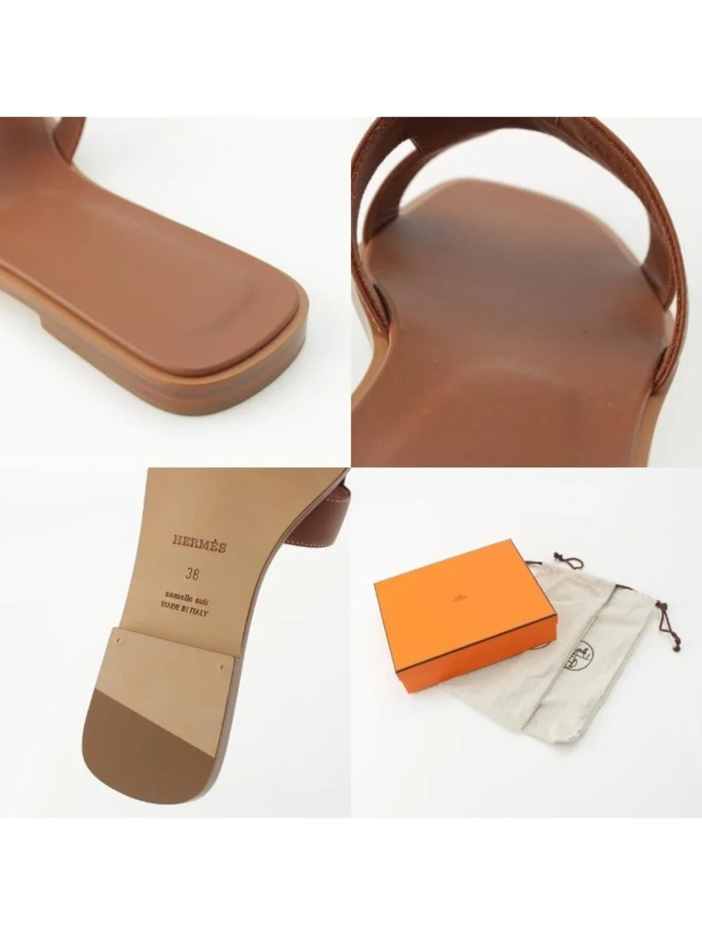 Hermes Oran Leather Sandals Gold